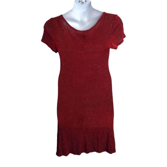 VINTAGE 90s red sparkle All That Jazz square neck stretch swing dress M‎ - Picture 4 of 10